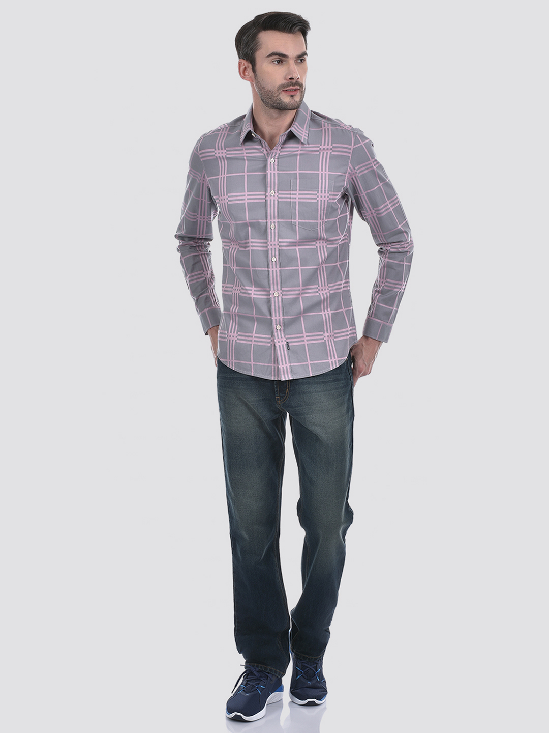 Numero Uno Men Checks Grey Slim Fit Shirt